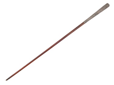 ANTIQUE JAPANESE SILVER MOUNTED WOODEN WALKING CANE