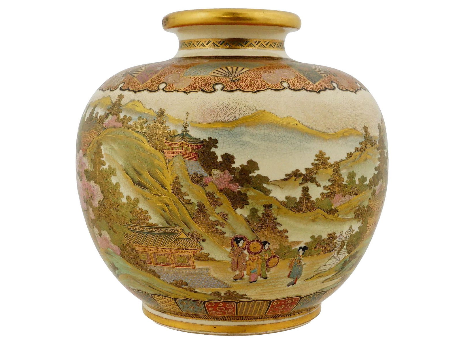ANTIQUE MEIJI ERA JAPANESE SATSUMA PORCELAIN VASE (1 of 9)
