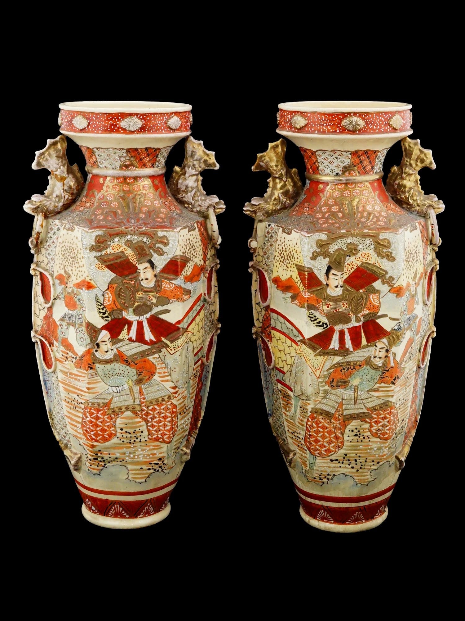 PAIR OF LARGE JAPANESE MEIJI ERA SATSUMA FLOOR VASES (1 of 11)