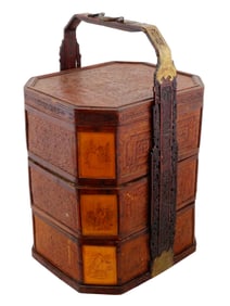 LARGE ANTIQUE CHINESE TIERED WEDDING BASKET BOX