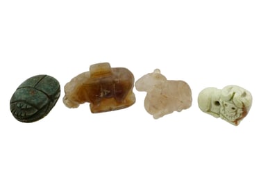 LOT OF FOUR ANCIENT CARVED HARD STONE AMULETS FIGURINES