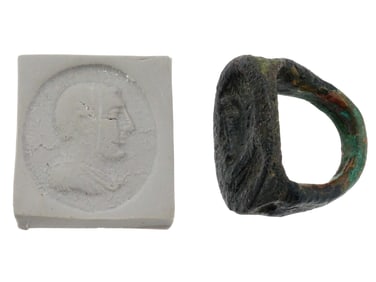 ANCIENT ROMAN EGYPTIAN BRONZE SEAL RING MALE PROFILE