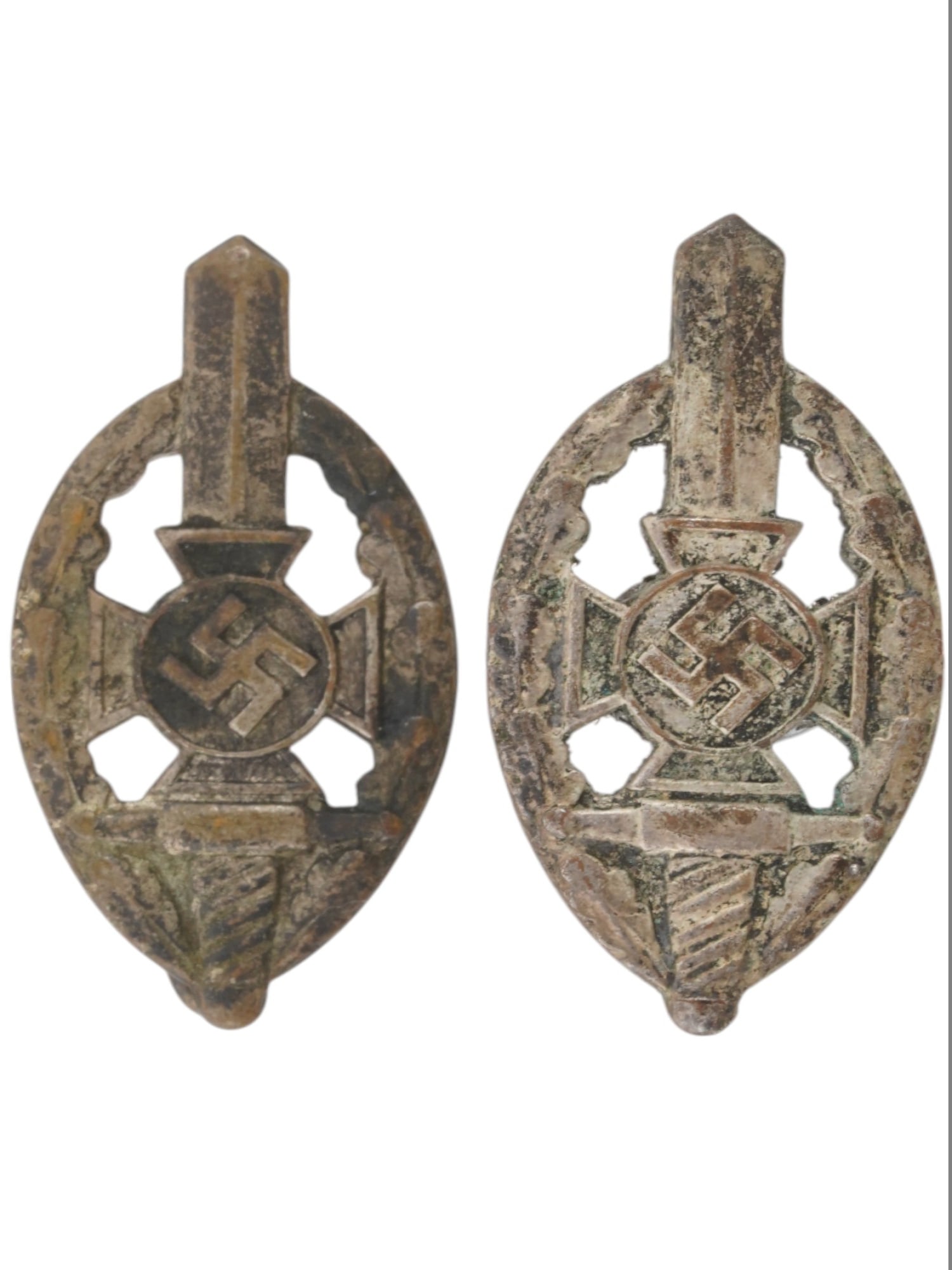 WWII NAZI GERMAN NSKOV WAR VICTIMS CARE MEMBER BADGES: Two WWII Nazi German NSKOV Nationalsozialistische Kriegsopferversorgung National Socialist War Victims Care member pin badges, awarded to members of the organization that supported disabled veterans o