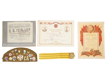 VINTAGE RUSSIAN SOVIET MEMORABILIA PAPERS AND AWARDS