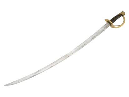 ANTIQUE US NAVY MODEL 1852 OFFICERS SWORD: An antique American naval officers sword. Model 1852, in use during the American Civil War. Curved stainless steel blade, marked US ADK, Ames Mfg. Co. Cabotville 1852 at the base. Leather grip with tw