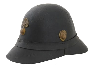 ANTIQUE BELGIAN FIREMANS LEATHER HELMET 19TH C