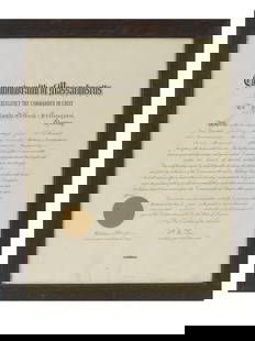 ANTIQUE COMMONWEALTH OF MASSACHUSETTS MILITARY DOC: An antique American Commonwealth of Massachusetts military document on assignment of a new rank. Signed by Governor and Commander on Chief, and Secretary of the Commonwealth. A gold seal, lower left.