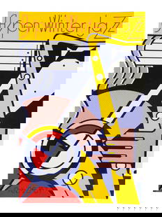 LTD AMERICAN LITHOGRAPH ROY LICHTENSTEIN SIGNED: A limited edition color lithograph on paper, Aspen Winter Jazz. Circa: 1967. Signed and numbered 25 of 300, lower right. Stamped, New York, lower left. Roy Lichtenstein, American, 1923 to 1997, was an