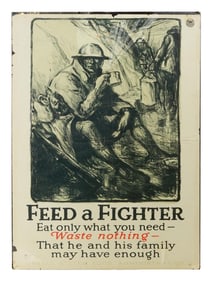ANTIQUE WWI AMERICAN FEED FIGHTER PROPAGANDA POSTER