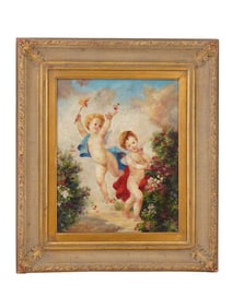 CHERUBS SCENE OIL PAINTING SIGNED BY THE ARTIST