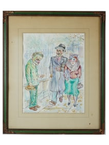 ATTR GEORGE GROSZ GERMAN AMERICAN WATERCOLOR PAINTING