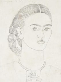 ATTR TO FRIDA KAHLO SELF PORTRAIT PENCIL PAINTING