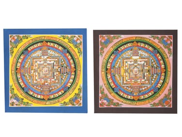 TWO BUDDHIST NEPALESE THANGKA PAINTINGS ON FABRIC