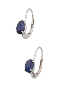 VINTAGE 14K WHITE GOLD LEVERBACK EARRINGS WITH SAPPHIRE
