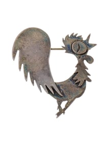 VINTAGE ART DECO SILVER BROOCH IN THE FORM OF A ROOSTER