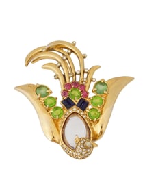 VINTAGE TRIFARI BIRD OF PARADISE BROOCH W RHINESTONES