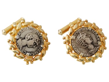 MODERN CUFFLINK GOLD OVER SILVER NOBLE WOMAN  PORTRAIT