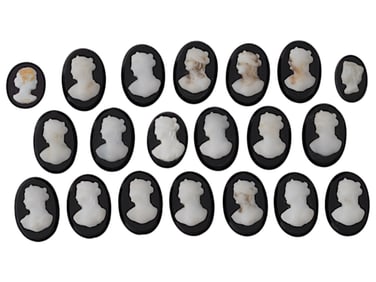 COLLECTION OF FEMALE PORTRAIT ONYX OPAL CAMEOS
