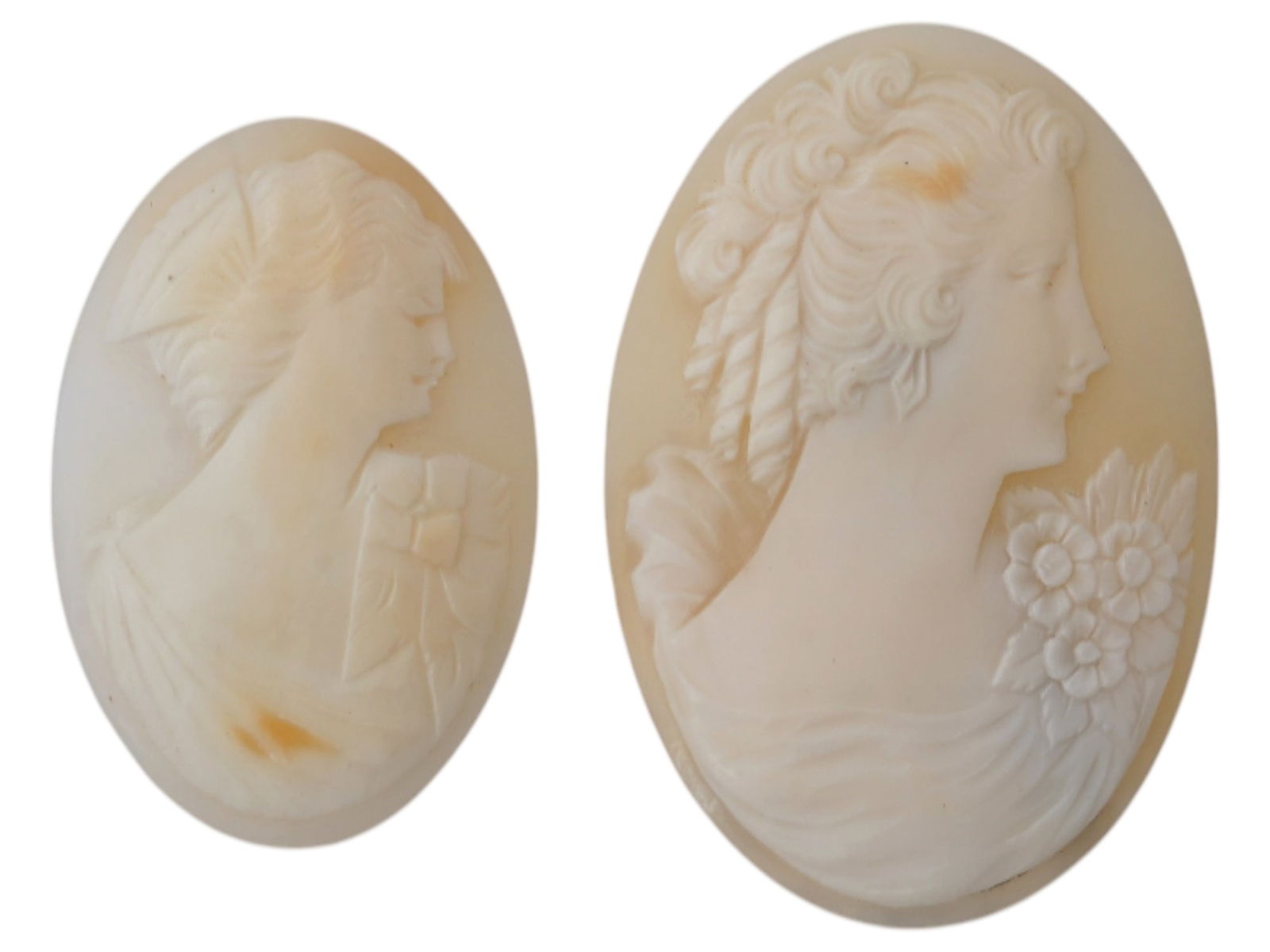 LOT OF FEMALE PORTRAIT CARVED SHELL CAMEO MEDALLIONS (1 of 3)