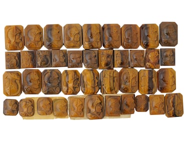 LOT OF WARRIOR PORTRAIT CARVED TIGER EYE CAMEOS