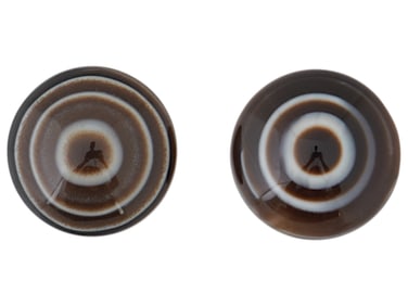PAIR OF OF TIBETAN CARVED STONE SHEEP EYE DZI BEADS