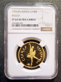 RUSSIA 100 ROUBLES 1995 GOLD BALLET NGC PF64