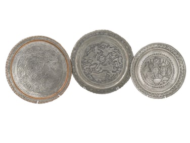 EASTERN EUROPEAN CIRCULAR COPPER SILVER PLATED TRAYS