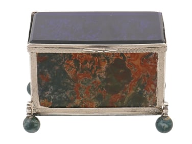 DECORATIVE 925 SILVER GLASS MOSS AGATE TRINKET BOX