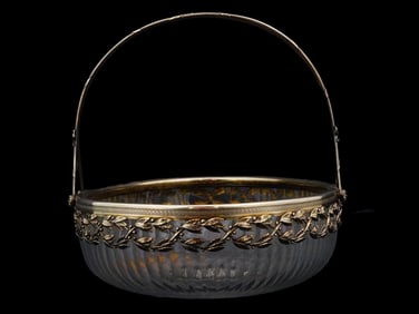 FRENCH CUT CRYSTAL GLASS SILVER MOUNT FRUIT BASKET