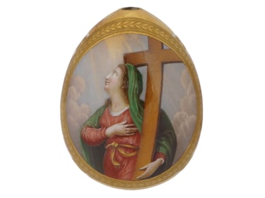 ANTIQUE RUSSIAN IMPERIAL PAINTED PORCELAIN EASTER EGG