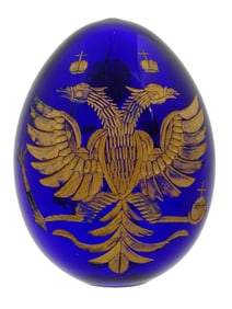 RUSSIAN IMPERIAL GILT ETCHED COBALT BLUE GLASS EGG