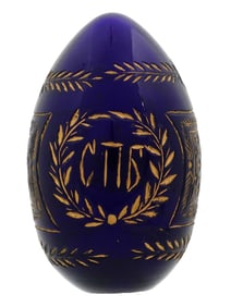 RUSSIAN IMPERIAL GILT ETCHED COBALT BLUE GLASS EGG