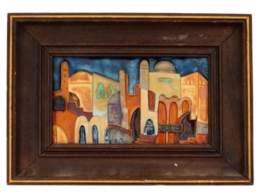 VINTAGE JUDAICA CERAMIC TILE PLAQUE BY RUTH FAKTOR