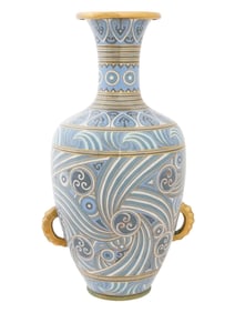 LARGE CHINESE CLOISONNE ENAMEL VASE W WAVE PATTERN