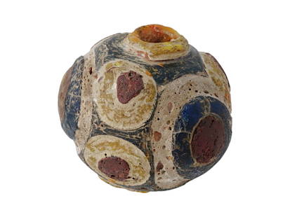 ANCIENT PHOENICIAN FUSED GLASS BEAD 500 TO 300 BC: An ancient Phoenician fused glass bead. Persian period, ca. 500 to 300 BC. Unusual large size. Historical Collectibles, Archaeological Relics, Mineral Stone Jewelry. THIS LOT QUALIFIES FOR A 30