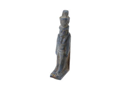 ANCIENT EGYPTIAN LAPIS LAZULI AMULET DEPICTING NEFERTUM: An ancient Egyptian lapis lazuli amulet depicting Nefertum, the youthful son of Ptah and Sekhmet, associated with beauty and rebirth. Dating to the Ptolemaic period, from 305 to 30 BC. Ancient Egyptia