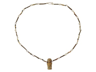 ANCIENT EGYPTIAN BEADED NECKLACE WITH GOD AMULET