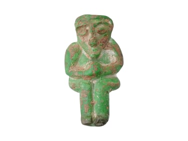 ANCIENT PERSIAN FAIENCE PENDANT OF A CROUCHING FIGURE