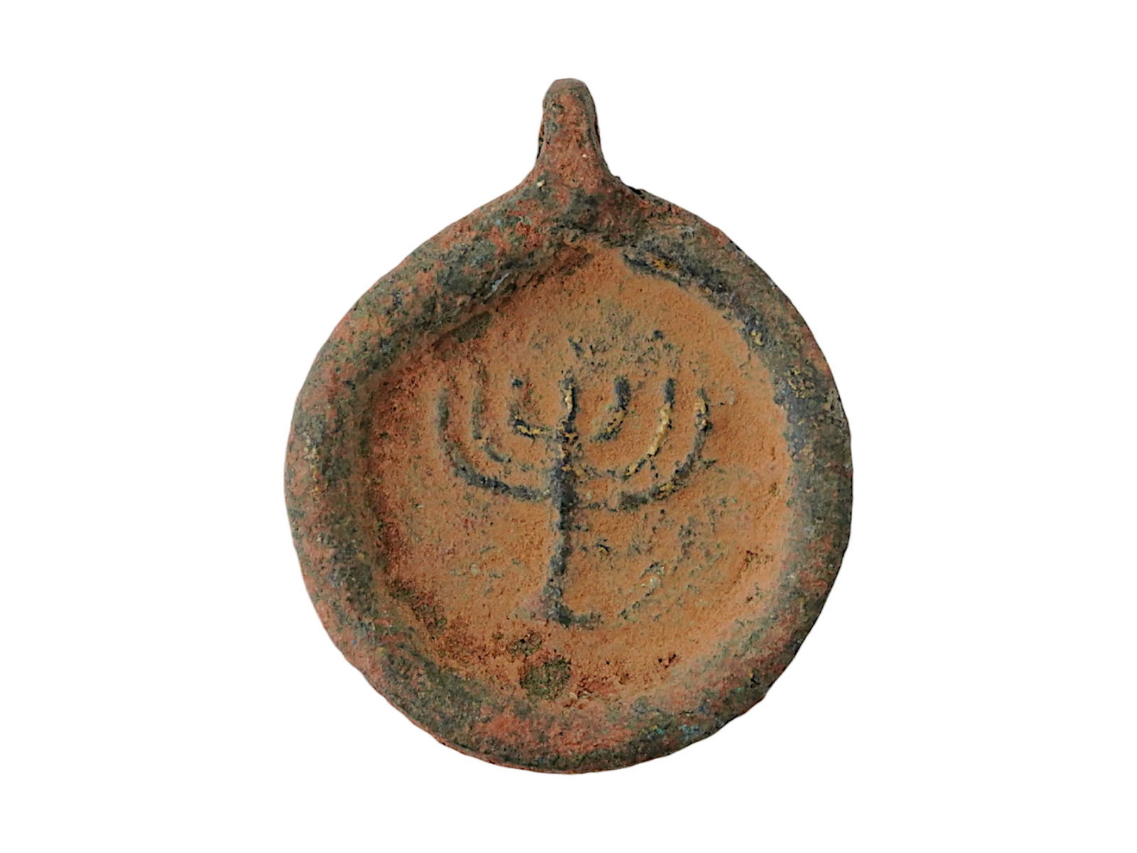 ANCIENT JUDAICA HOLY LAND BRONZE MENORAH PENDANT 100 AD (1 of 3)