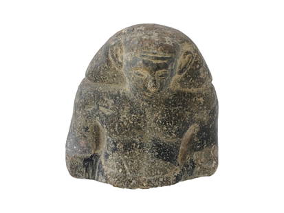ANCIENT EGYPTIAN LATE PERIOD SCULPTURE FRAGMENT: An Ancient Egyptian carved stone fragment of a sculpture. Late Period, 26th Dynasty, ca. 663 to 525 BC. The piece represents a head of a pharaoh in headdress. Historical Finds And Archaeological Relic