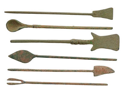 ANCIENT GRECO ROMAN BRONZE MEDICAL INSTRUMENTS: A lot of 6 ancient Greco Roman bronze medical instruments, ca. 100 to 200 AD. Historical Collectibles, Greek, Roman Archaeological Relics. THIS LOT QUALIFIES FOR A 30-DAY UNCONDITIONAL RETURN F