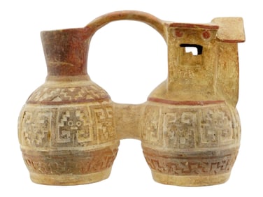 ANCIENT PRE COLUMBIAN MOCHE POTTERY DOUBLE VESSEL