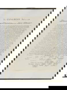 VINTAGE AMERICAN COPY DECLARATION OF INDEPENDENCE 1776: A vintage reprint copy of the historical document on aged paper, the Declaration of Independence, 1776. Framed. A document that declared the 13 American colonies independent from Great Britain in 1776