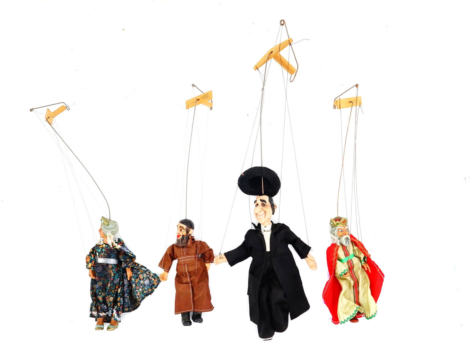SET OF FOUR VINTAGE HANDMADE JEWISH MARIONETTE DOLLS (1 of 13)