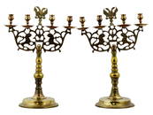 PAIR ANTIQUE 19TH C RUSSIAN SHABBAT BRASS CANDELABRAS