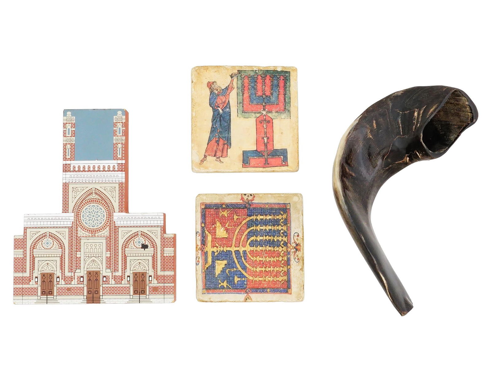 VINTAGE JUDAICA DECORATIVE TILE COASTERS SHOFAR (1 of 6)