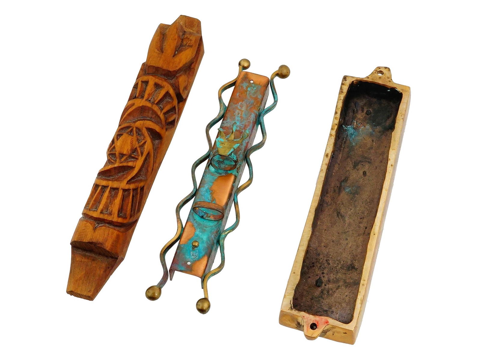 LOT OF THREE VINTAGE 20TH CEN JUDAICA MEZUZAHS (1 of 9)