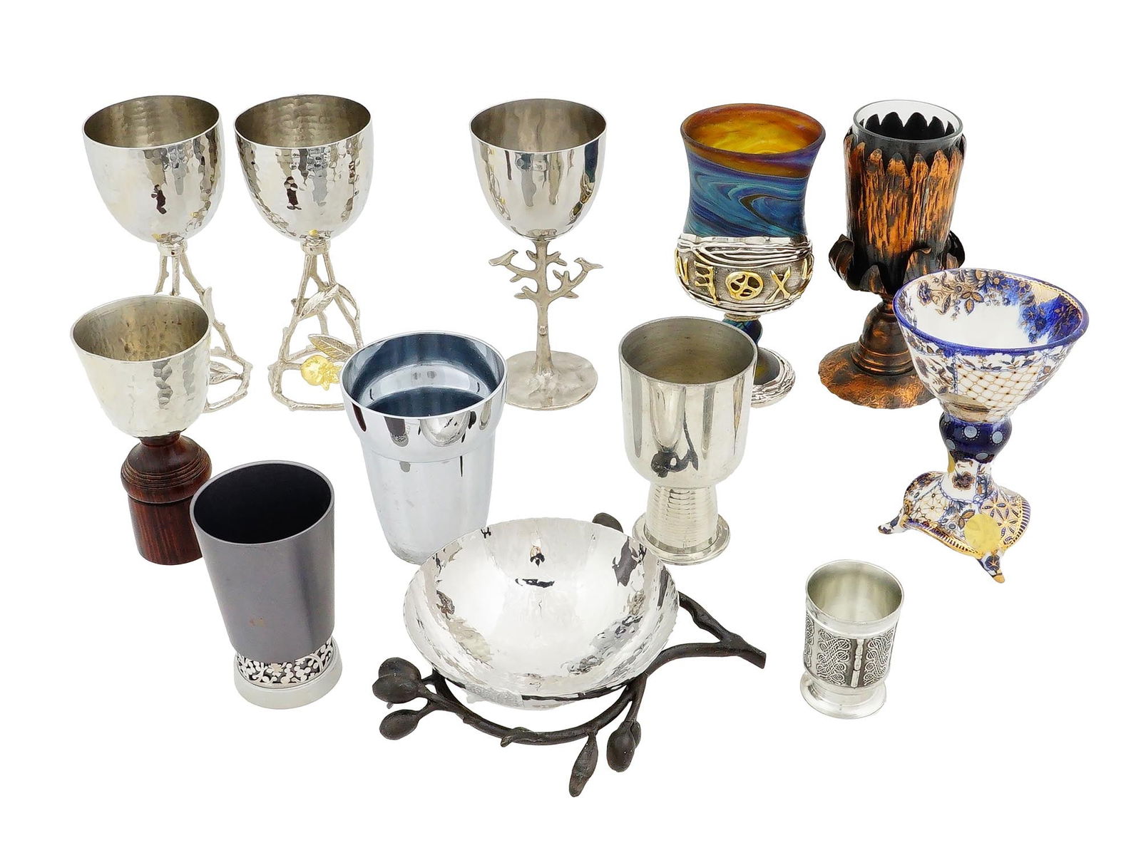 VINTAGE SILVER AND PORCELAIN KIDDUSH CUPS AND BOWL (1 of 18)