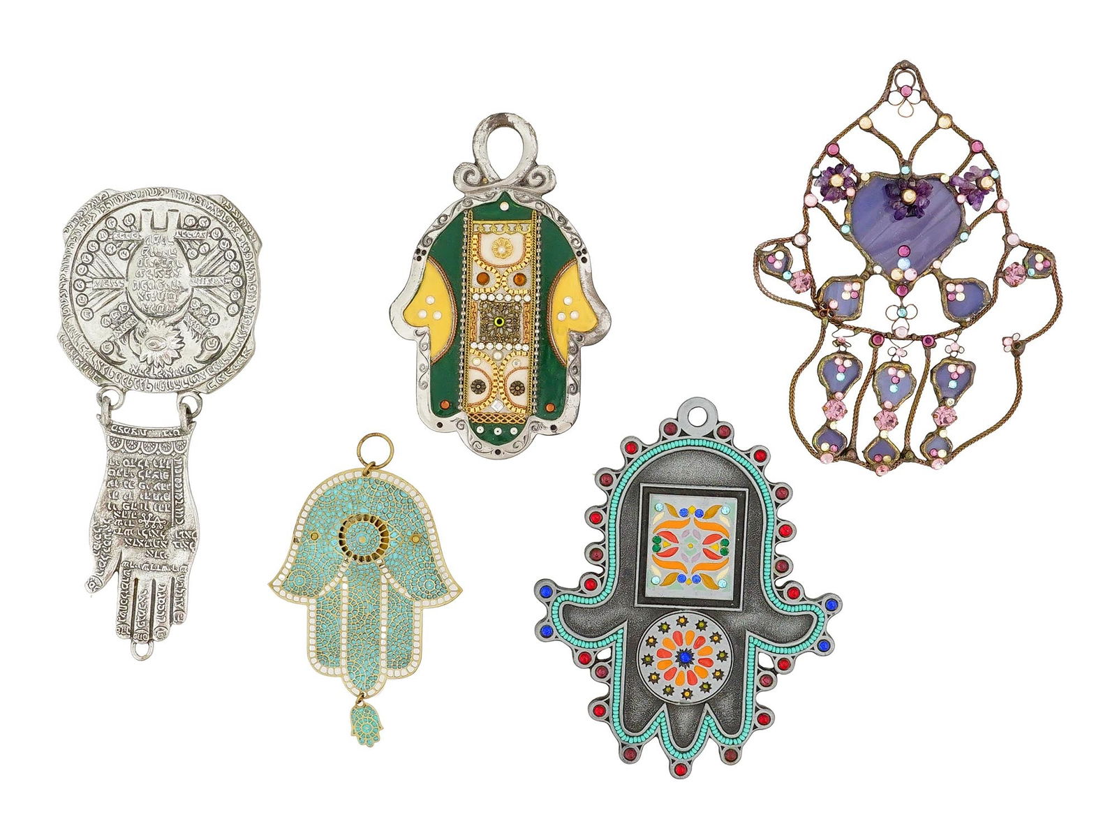 FIVE VINTAGE JUDAICA HAMSA AMULETS CA LATE 20TH C (1 of 7)