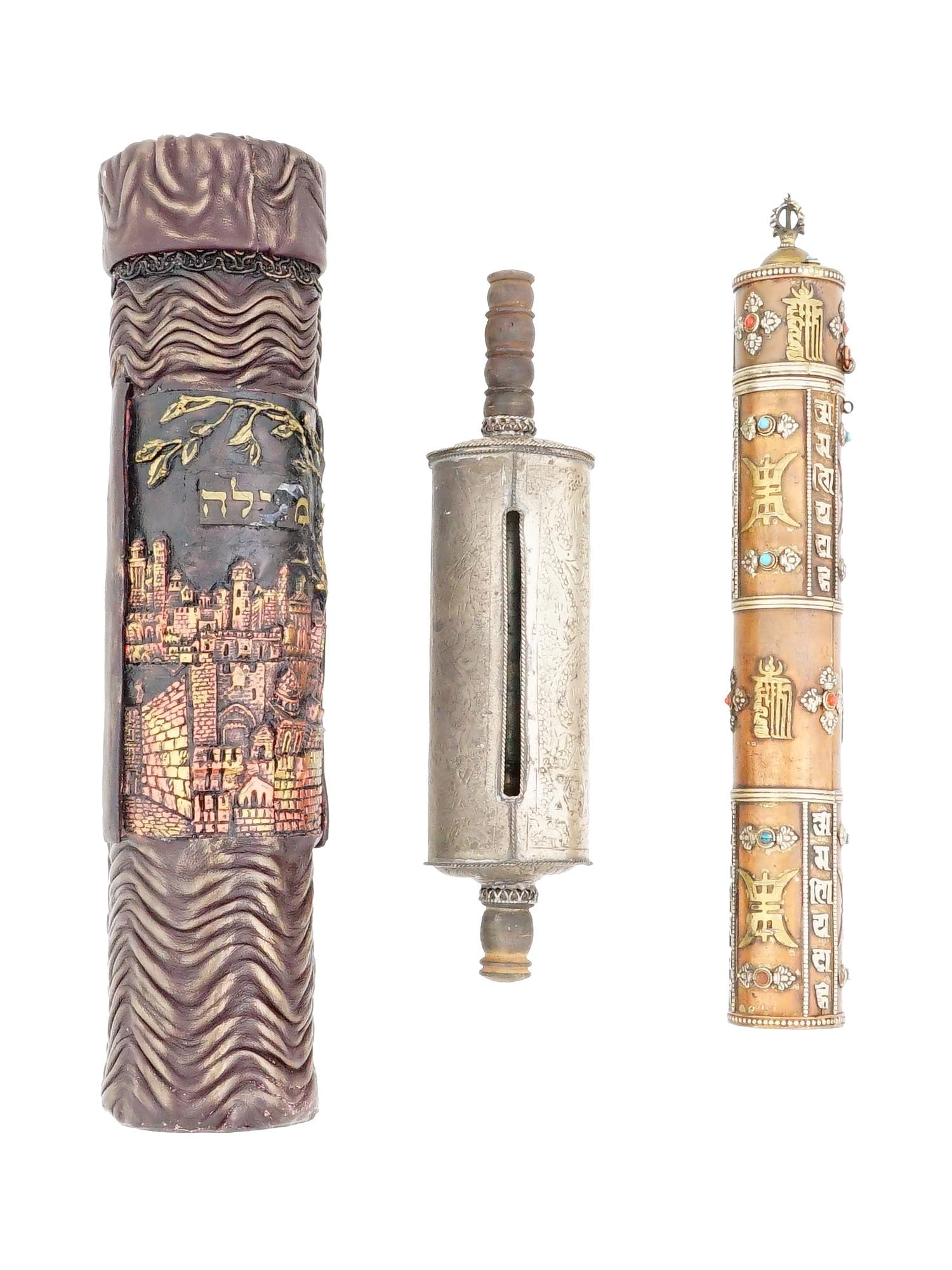 LOT OF THREE VINTAGE JUDAICA MEGILLAH HOLDERS 20TH C (1 of 8)